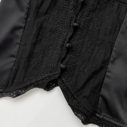 Sweet Slim Buttons Lace String Top