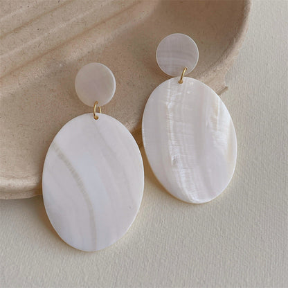 Trendy Oval Shell Discs Drop Stud Earrings