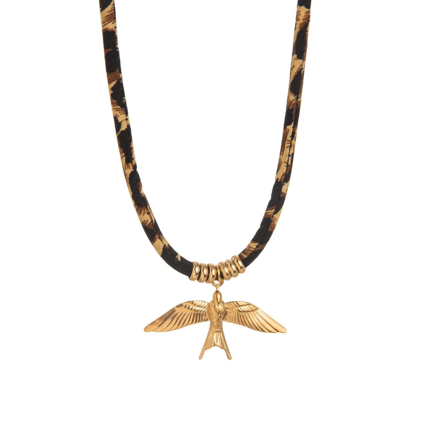 Gold Plated Pendant Leopard Cord Necklace
