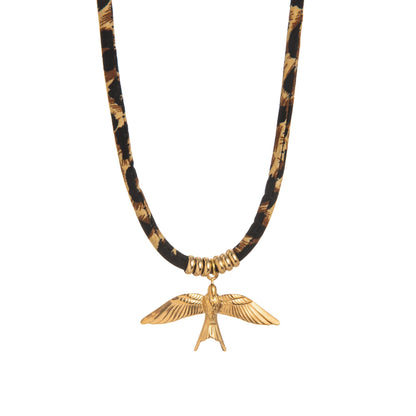 Gold Plated Pendant Leopard Cord Necklace