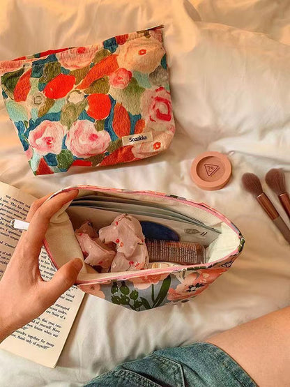 Floral Irregular Print Portable Cosmetic Bag