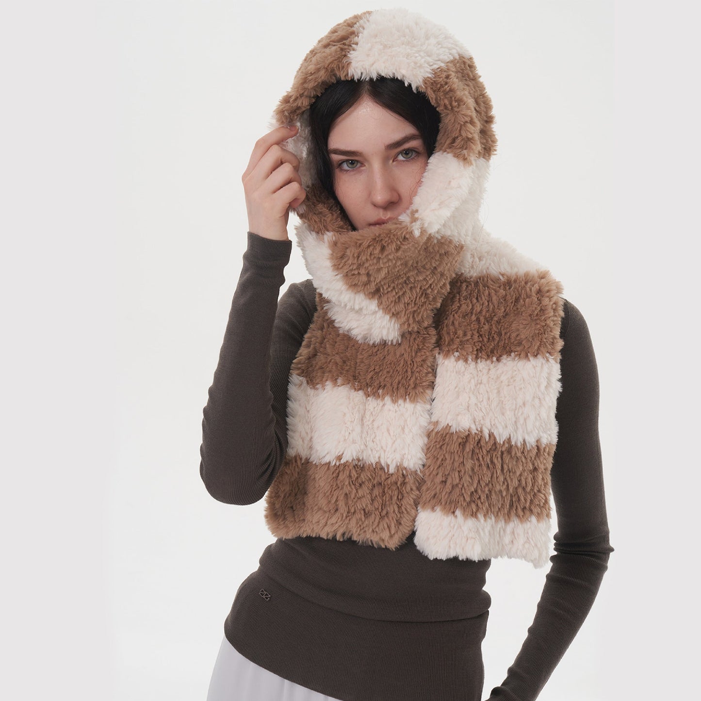 Plushed Striped Cute Color Block Scarves