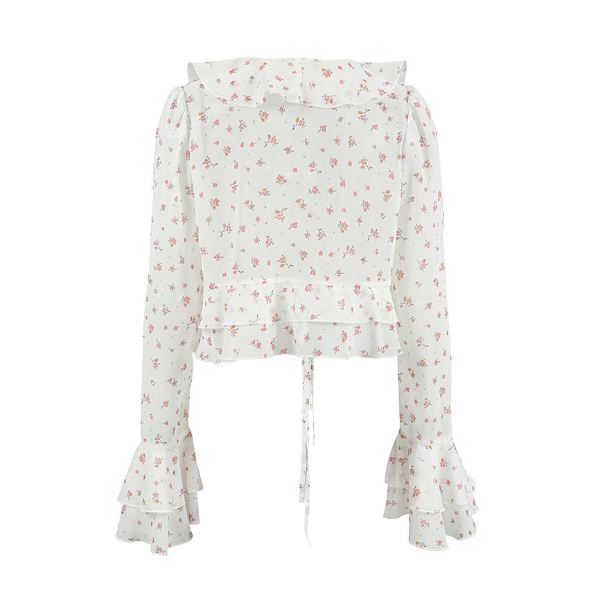 Flounce Print V-Neck Sexy String Tie Top