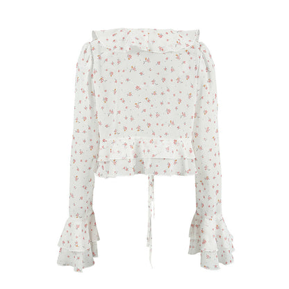 Flounce Print V-Neck Sexy String Tie Top