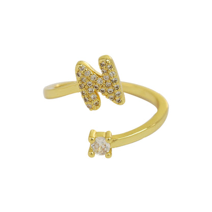 Letters A–Z Sparkling Zircon Adjustable Ring