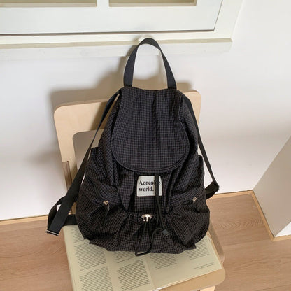 Casual Plaid Drawstring Large Capacity Backpack