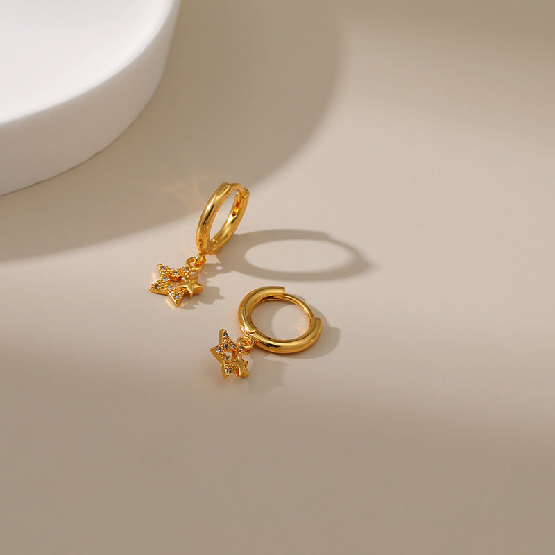 Copper Plated Gold Hollow Star Design Drop Earrings