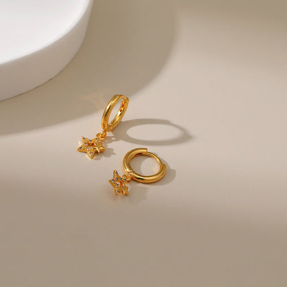 Copper Plated Gold Hollow Star Design Drop Earrings