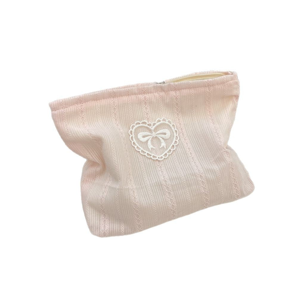 Simple Solid Color Bow Makeup Bag