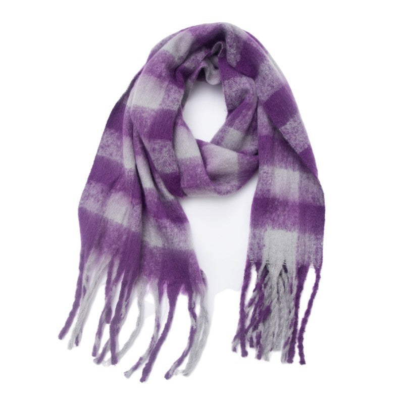 Plaid Contrast Color Tassel Scarves
