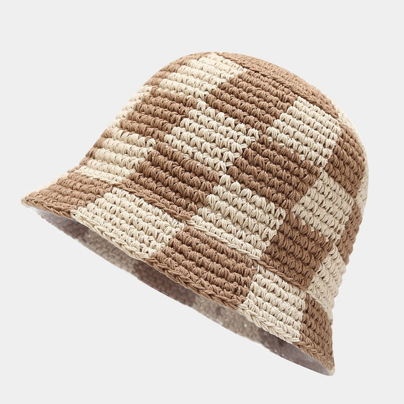 Crochet Knit Plaid Classic Bucket Hat