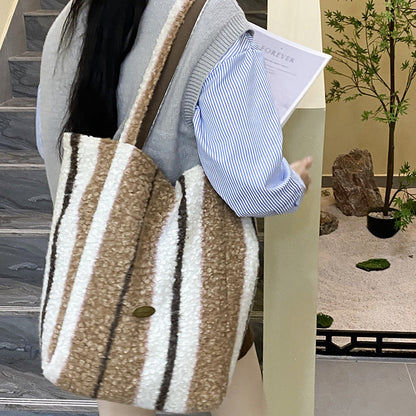 Plaid Striped Color Block Large Capacity Tote Bag