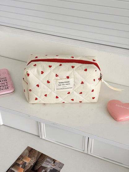Red Heart Print Large Capacity Makeup Bag