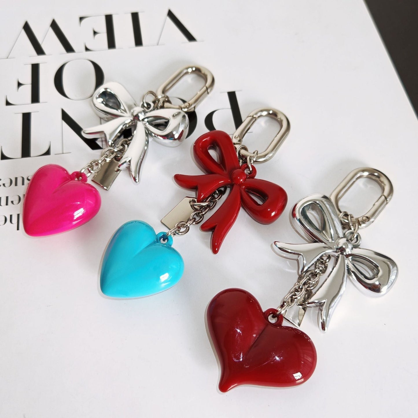 Elegant Bow Heart Keychain Bag Charm