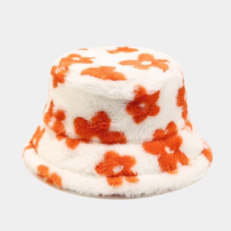 Floral Plattern Plush Winter Bucket Hats