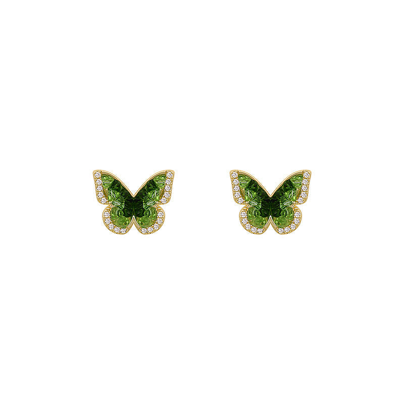Green Rhinestone Butterfly Elegant Stud Earrings