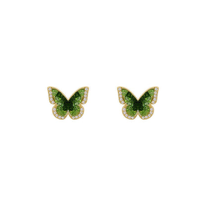 Green Rhinestone Butterfly Elegant Stud Earrings