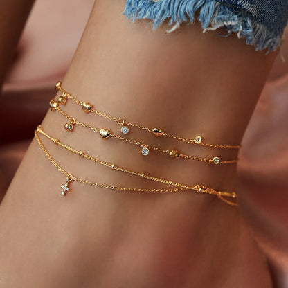 Layered Rhinestone Simple Pendant Anklets