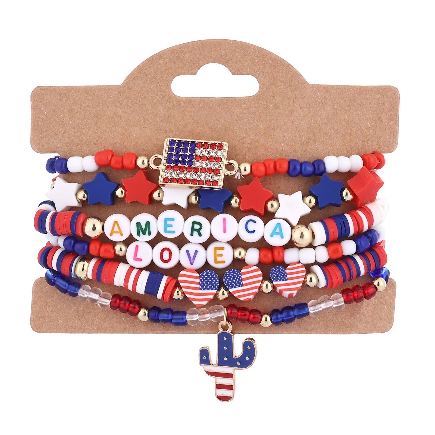 American Flag Multi-Layered Beaded Bracelet