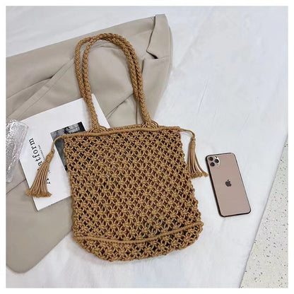 Hollow Out Tassel Woven Beach Shoulder Bag