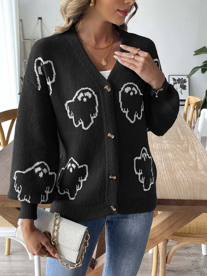 Halloween Cartoon Ghost Buttons Knit Cardigan