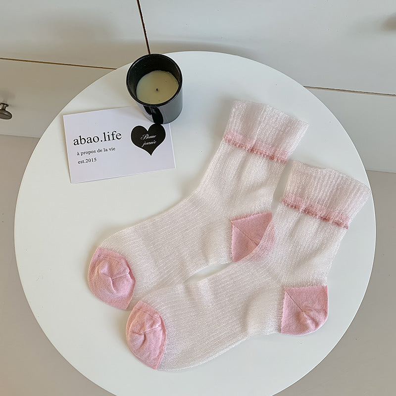 Solid Color Sheer Glass Silk Lace Socks