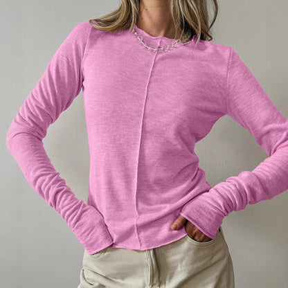 Solid Color Splicing Round Neck Simple Top