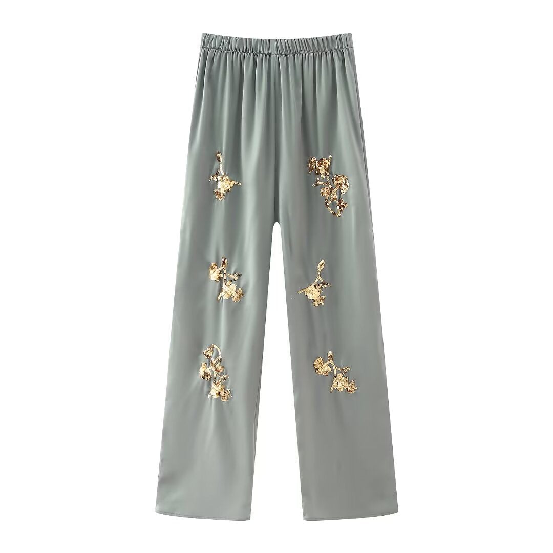Sequin Embroidered Casual Shirt Pants Set