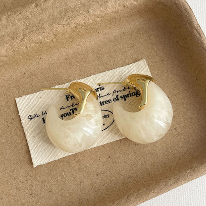 Vintage Stone C-Shape Stud Earrings