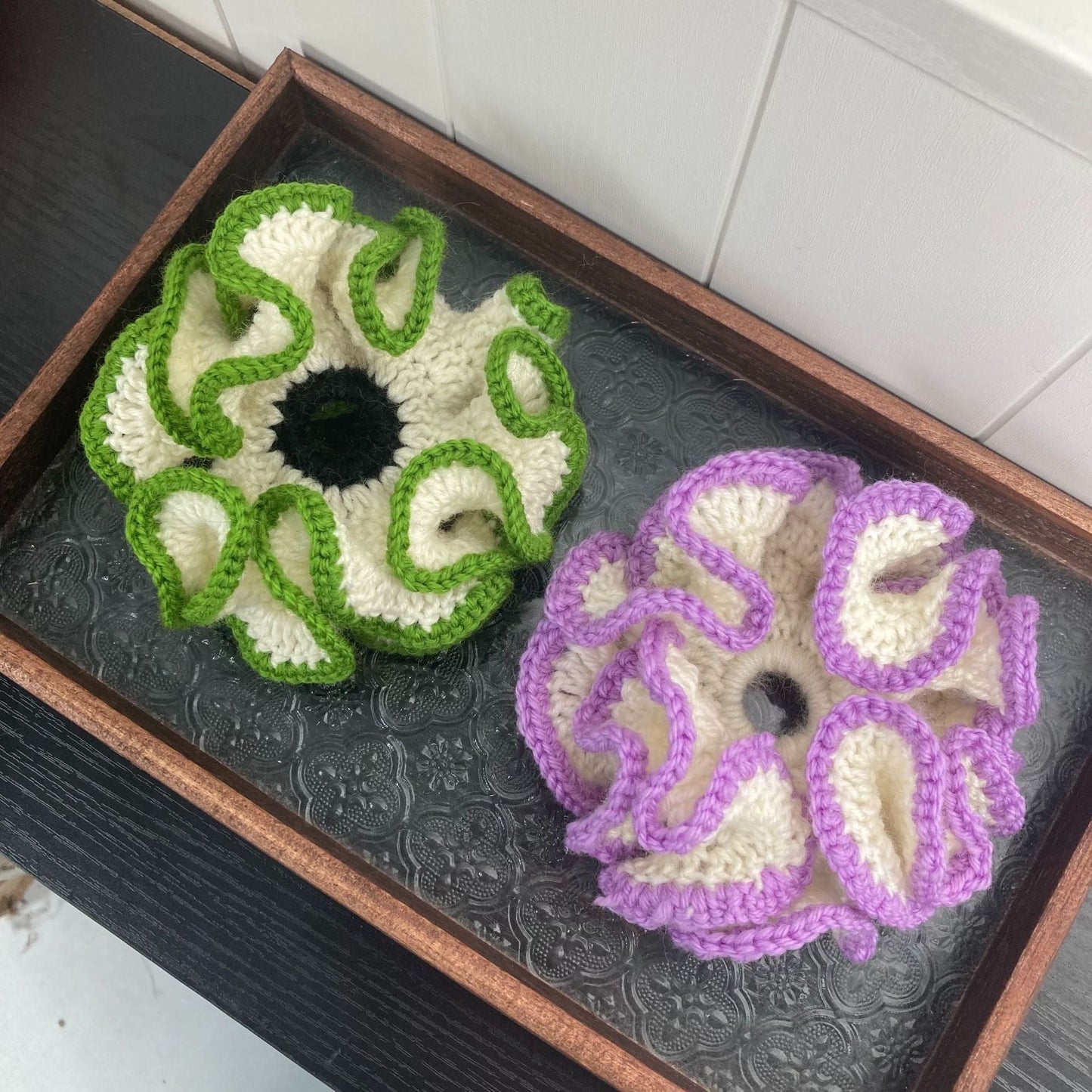 Color Contrast Ruffled Handmade Crochet Scrunchies