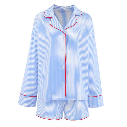 Striped Loose Shirt Shorts Loungewear Set