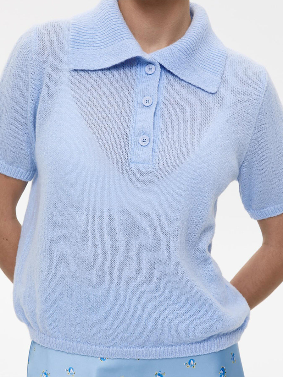 Simple Puff Sleeve Pullover Solid Knit Top