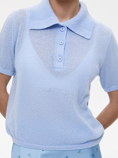 Simple Puff Sleeve Pullover Solid Knit Top