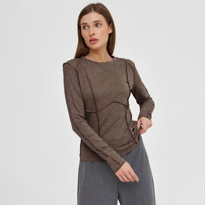 Patchwork Round Neck Simple Tops