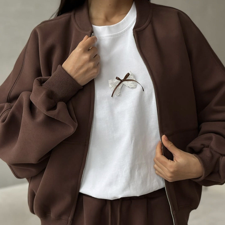 Simple Bow Round Neck Short Sleeves Top