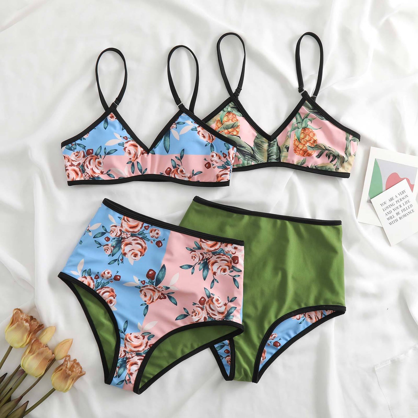 Floral Print Spaghetti Swimwear with Cover