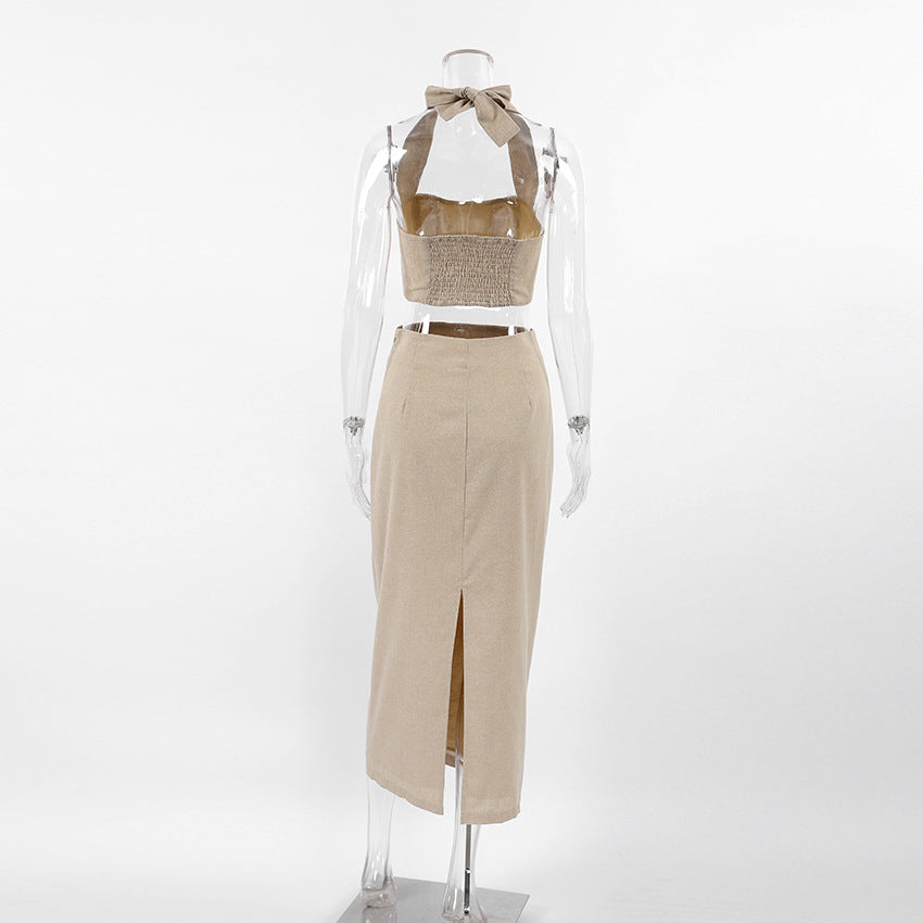 Sleeveless Halter Bandeau Split Skirt Sets