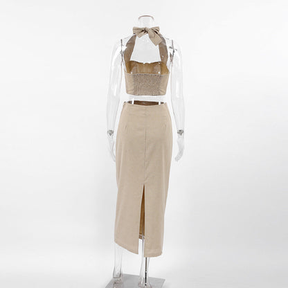 Sleeveless Halter Bandeau Split Skirt Sets