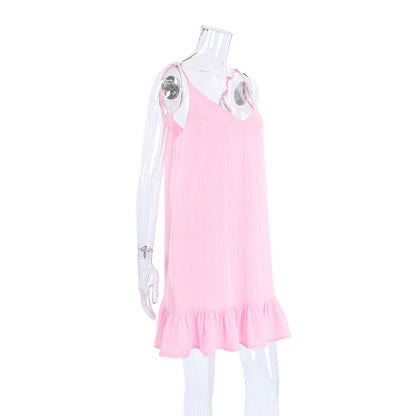 Solid Color Low Collar Sleepwear Dress