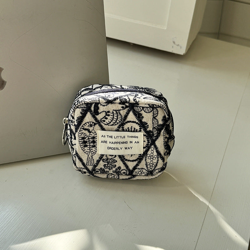 Simple Color Block Embroidered Mini Wallet