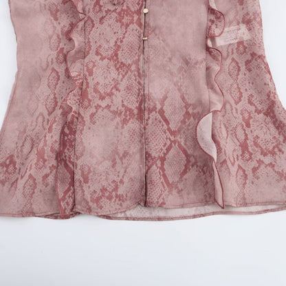 Elegant V-Neck Printed Layered Ruffle Top