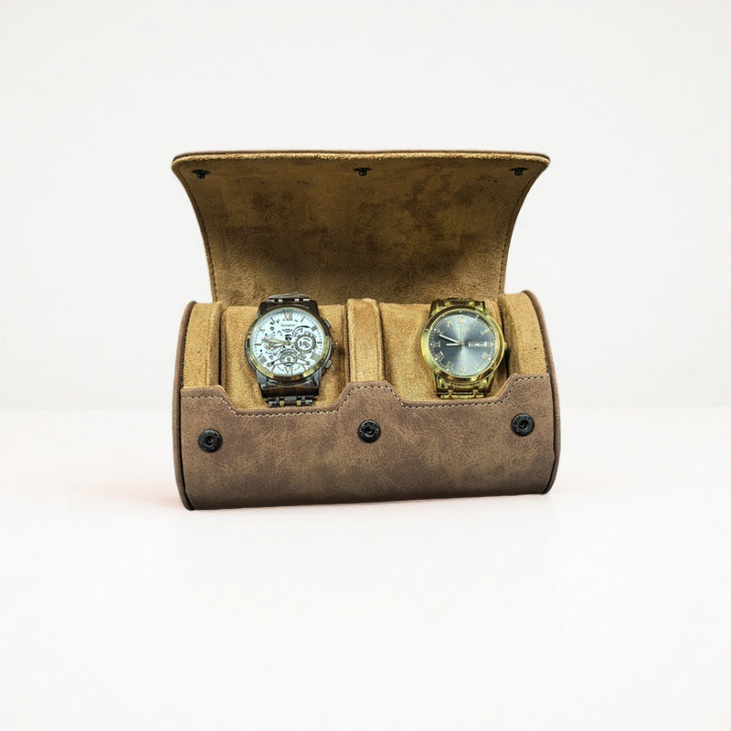 Solid Color PU Leather Watch Roll Case