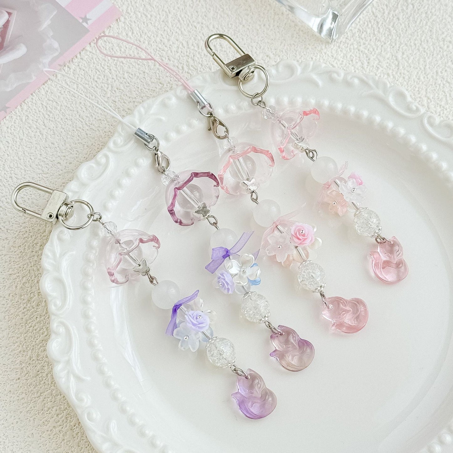 Cute Flower Beaded Keychain Bag Charm