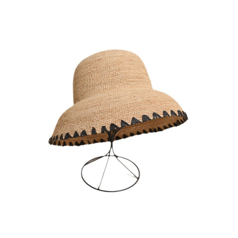 Vintage Straw Handwove Black Trim Bucket Hat