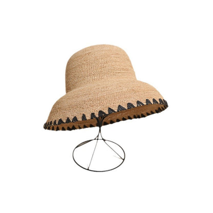 Vintage Straw Handwove Black Trim Bucket Hat