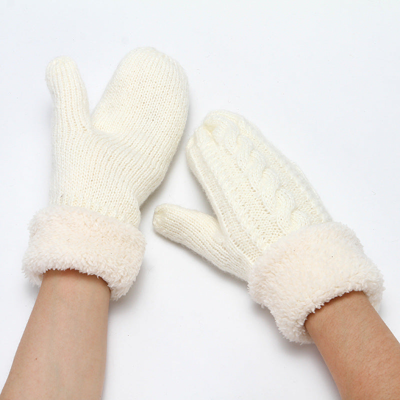Solid Color Twist Knit Winter Padded Gloves