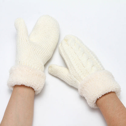 Solid Color Twist Knit Winter Padded Gloves