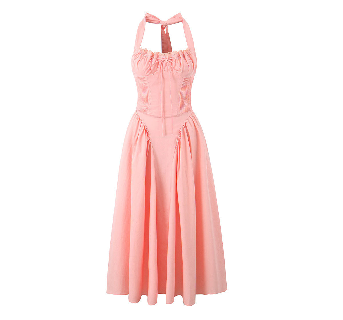 Casual Solid Color Pleated Halte Maxi Dress