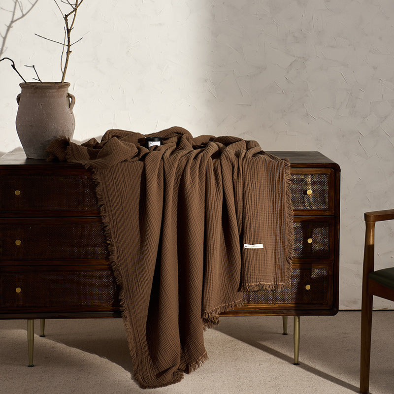 Retro Tassel Solid Color Soft Knit Blanket