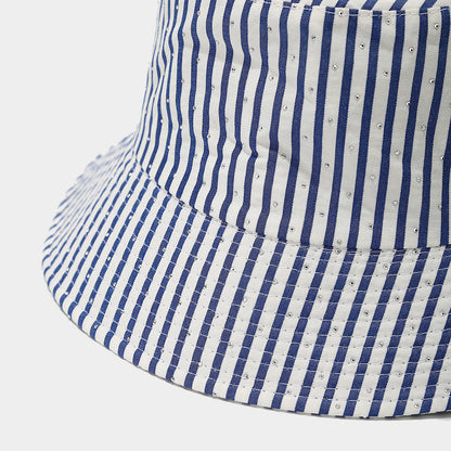 Trendy Striped Rhinestone Bucket Hat